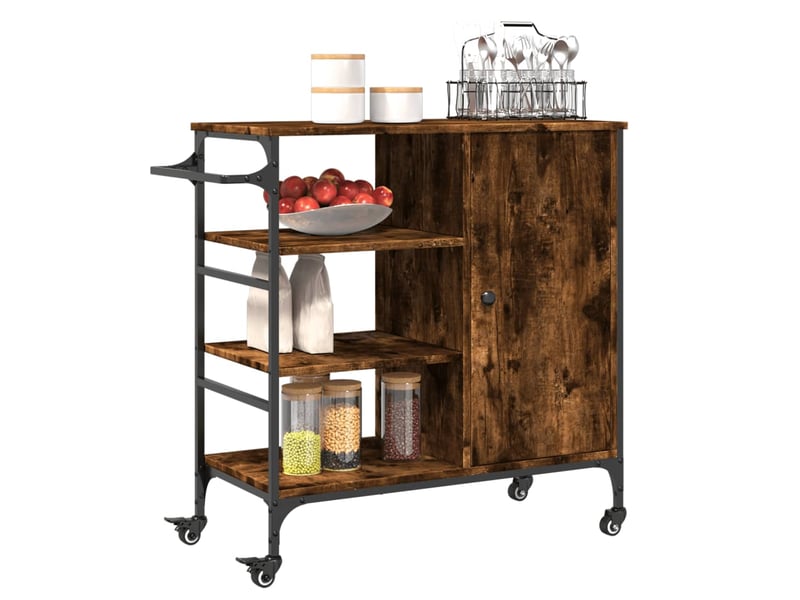  Desserte de cuisine, chariot de rangement chêne fumé 87,5x38,5x84,5 cm bois ingénierie  - Conforama E