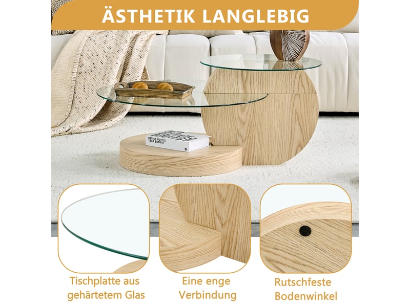  Table basse rectangulaire 90×70×44 cm, mdf et verre, bois Fay Lum - Conforama D