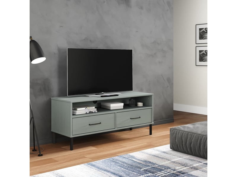  Meuble tv - banc tv - meuble de rangement avec pieds en métal gris bois de pin massif oslo  - Conforama B