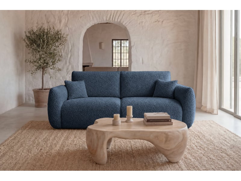 Elio mini - canapé droit convertible tissu bouclette 2 places bleu - Conforama D