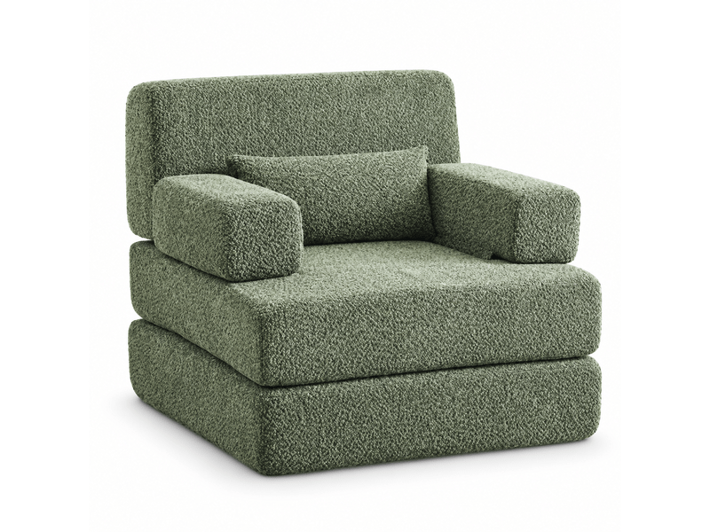  Canapé convertible 2-en-1 1 place 90 x 90 x 80 cm avec couchage pliant, dossier réglable et structure en fer, chenille, vert OMNIGLINT TRADING LTD - Conforama A