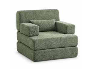 Canapé convertible 2-en-1 1 place 90 x 90 x 80 cm avec couchage pliant, dossier réglable et structure en fer, chenille, vert