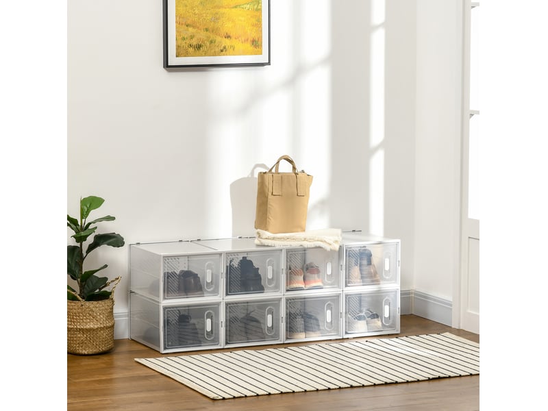  Lot de 8 boîtes à chaussures empilables 28 x 36 x 21 cm – transparent – portes magnétiques en plastique  - Conforama D