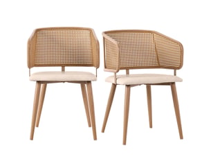 Lot de 2 chaises de salle à manger 47x51x79 cm dossier en rotin pe, métal et polyuréthane (pu), beige et marron