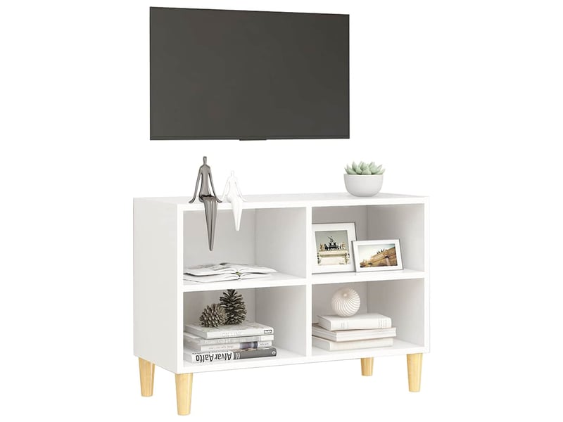  Meuble tv - banc tv - meuble de rangement avec pieds en bois massif blanc 69,5x30x50 cm  - Conforama E