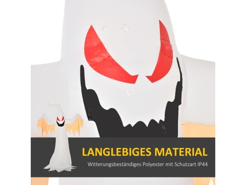 Fantôme gonflable halloween 2,4 m, décoration avec led ip44, polyester auto-gonflable blanc + rouge, 150 x 80 x 240 cm - Conforama C