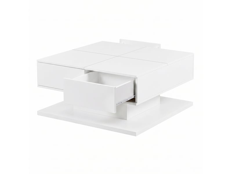  Table basse relevable avec rangement, tiroirs et éclairage led contrôlé par application, blanc brillant  - Conforama D