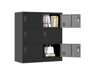 Armoire de rangement bureau 6 portes 90x40x100cm noire acier, casiers avec serrures