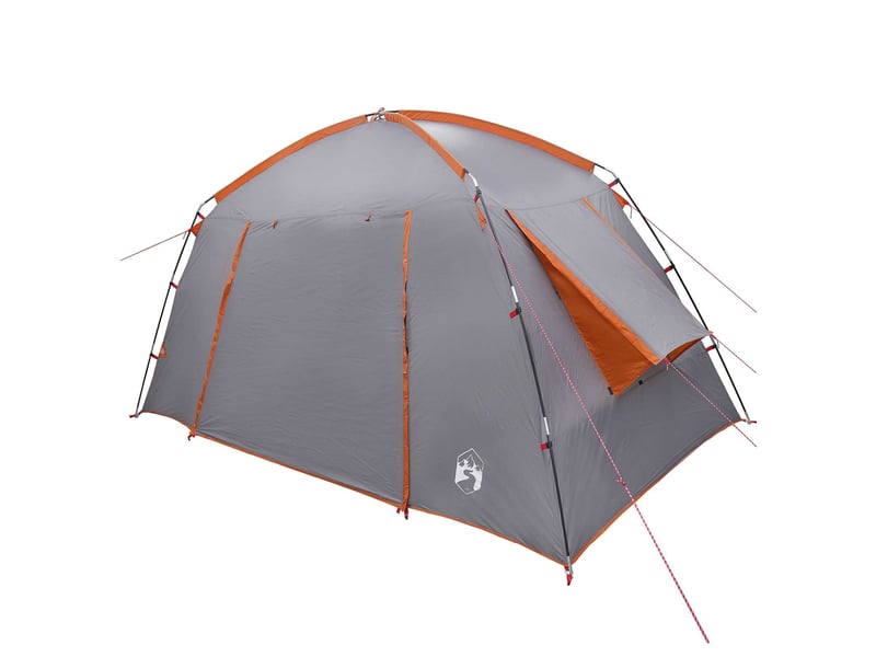 Tente de camping, tente cabane 4 personne gris et orange polyester - Conforama C
