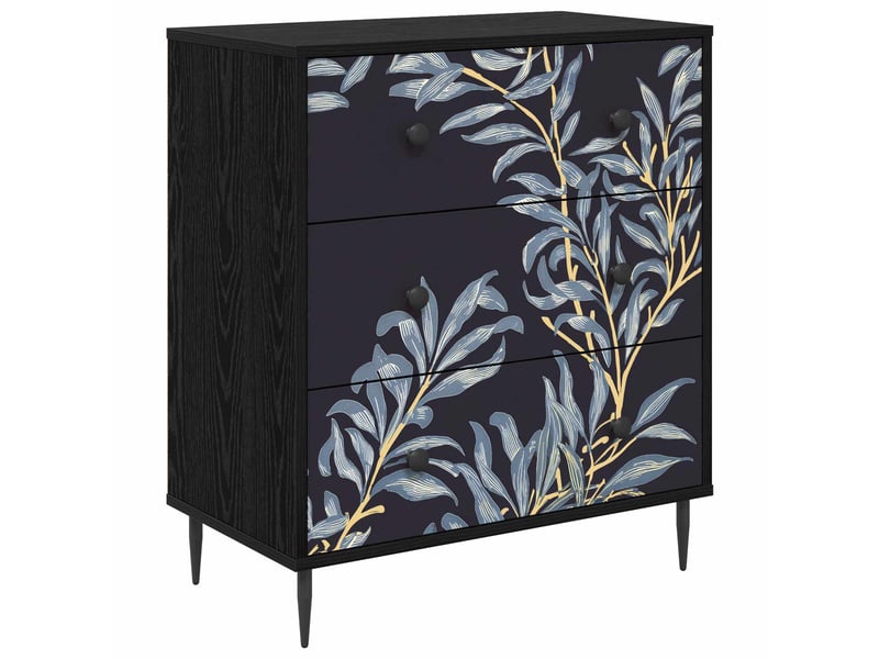  Commode chambre, meuble de rangement dokkum imprimé fougère bleue 66 x 36,5 x 76 cm  - Conforama A