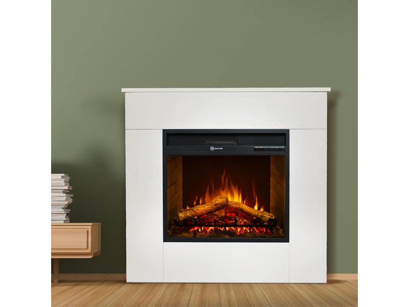  Cheminée électrique sur pied michelangelo avec effet flamme 96 x 90 x 35 cm en bois blanc  - Conforama B
