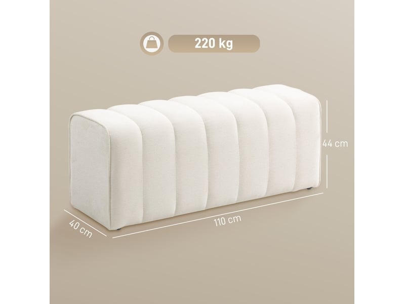  Banc de lit tcqpz rembourré 110 x 40 x 44 cm tissu aspect lin crème blanc  - Conforama C