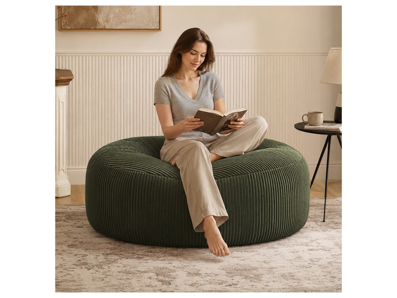  Fauteuil simple - 143x55cm - fauteuil pouf géant poire en mousse mémoire et tissu corduroy doux - vert  - Conforama C