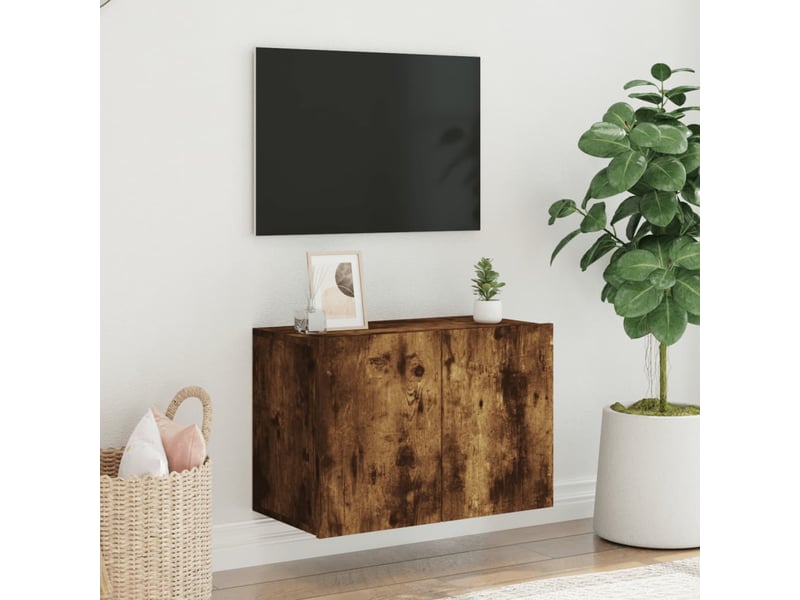  Meuble tv - banc tv - meuble de rangement mural chêne fumé 60x30x41 cm  - Conforama C
