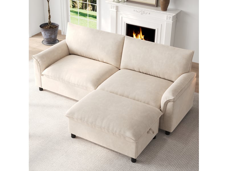  Canapé modulable 3 places 216x77x82 cm avec pouf de rangement beige  - Conforama E