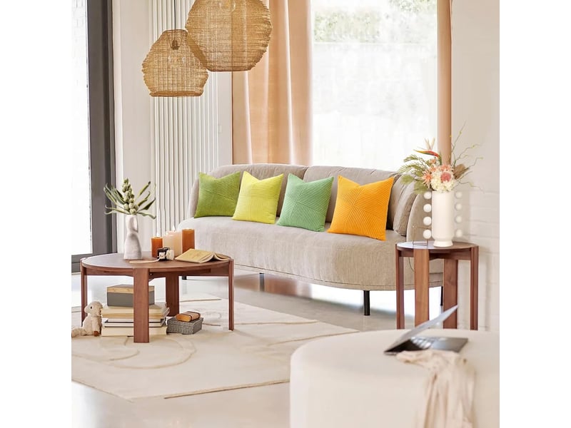  Lot de 1 housse de coussin 40 x 40 cm en velours côtelé, housse coussins patchwork à rayures pinwheel doux taies d'oreiller décoratives pour lit canapé, jaune  - Conforama D