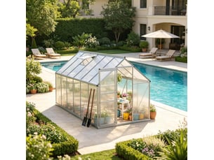 Serre de jardin accessible en aluminium et polycarbonate 4 mm, 7,1 m², porte coulissante et aération réglable