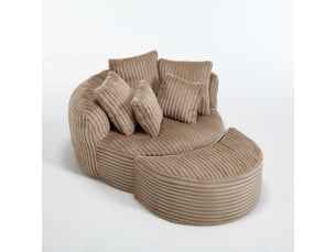 Fauteuil rond avec pouf - 168x123x63 cm - canapé lit lounge velours côtelé avec 5 coussins sans structure rigide - camel