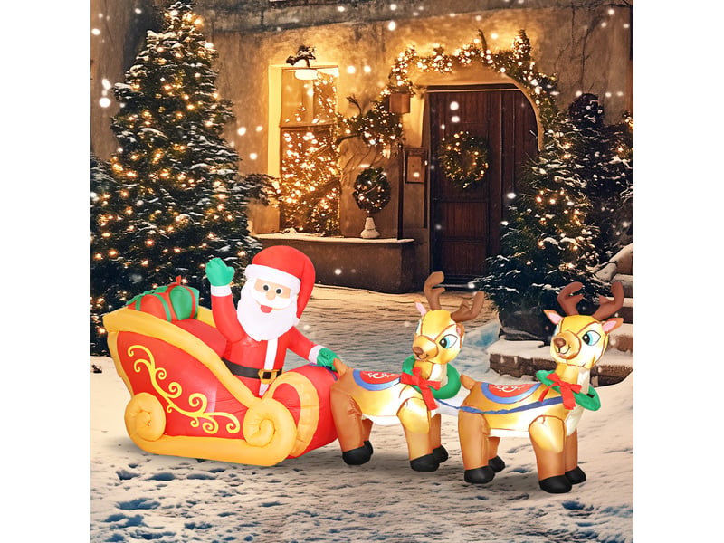  Père noël gonflable avec traîneau et rennes 240 cm 6 lumières led décoration de noël intérieure et extérieure rouge  - Conforama D