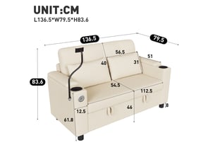 Canapé 2 places velours côtelé beige avec espace de rangement
