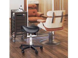 Tabouret pivotant 35x38x43-55 cm réglable en hauteur, roulettes, assise ergonomique en forme de selle, similicuir noir