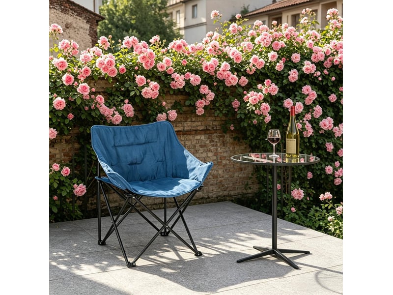  Chaise pliante d’extérieur 63x44,5x73,5 cm dossier haut métal noir et bleu  - Conforama D