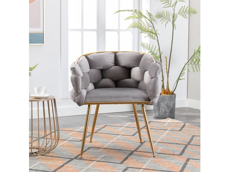  Fauteuil d'appoint moderne avec accoudoirs et assise rembourrée pour coiffeuse ou salon en métal gris 73 × 56 × 75 cm  - Conforama B