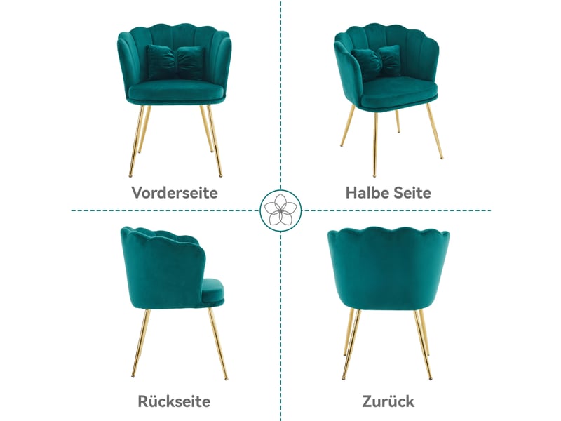 Lot de 2 chaises velours à dossier fleuri, pieds en métal doré, coussins papillon – salon ou salle à manger - Conforama D