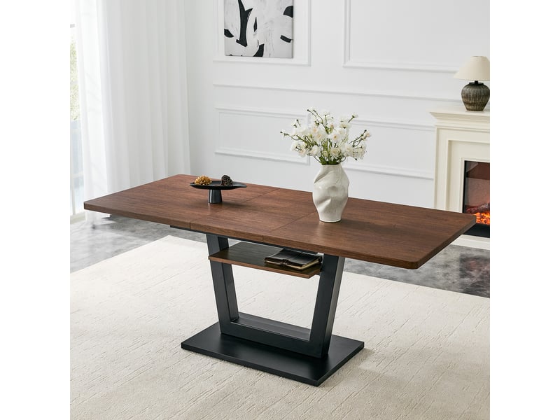  Table à manger extensible avec plateau mdf effet noyer et pieds en métal noir  - Conforama B