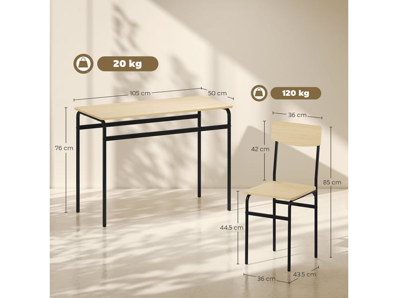 Ensemble de salle à manger 5 pièces avec table rectangulaire et 4 chaises, bois et métal, coloris noir et bois - Conforama E