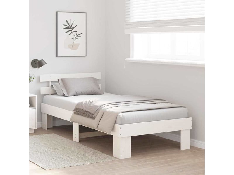 Lit simple- lit adulte - cadre de lit avec tête de lit blanc 80 x 200 cm pin massif - Conforama B