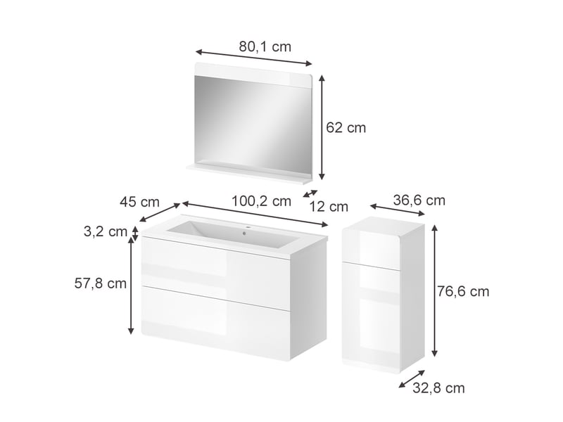  Vicco meubles bain, blanc haute brillanceblanc, 4 pièces  - Conforama B