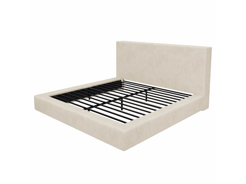 Lit double 180x200 cm lit adulte avec sommier à lattes, chenille beige, sans matelas - Conforama E