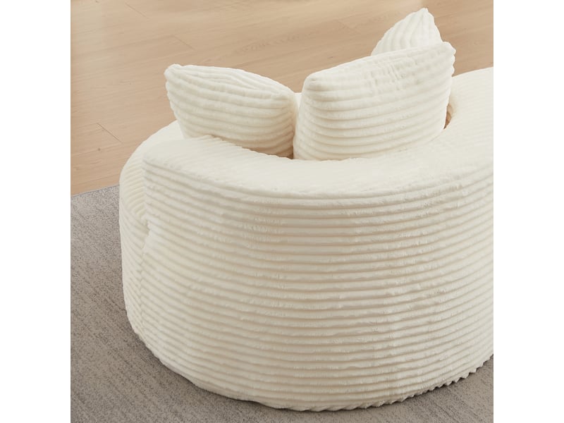  Fauteuil rond une place de 110 cm en velours côtelé beige, fauteuil lounge avec trois coussins, accoudoirs larges et design moderne  - Conforama W
