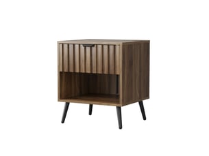 Table de chevet avec tiroir et niche ouverte, pieds en métal noir, pour chambre et salon, mdf noyer, 45 × 40 × 53 cm