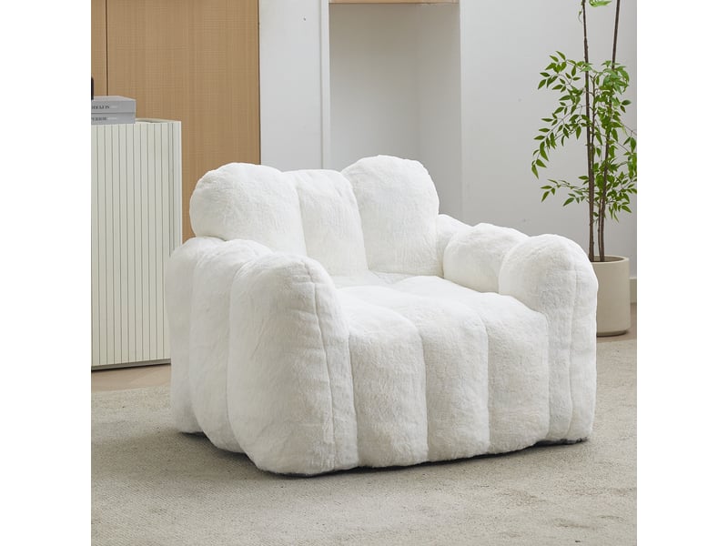  Fauteuil 1 places - 105x90x75cm - design pétales fleur, chauffeuse rembourrée effet fourrure avec dossier forme cœur - blanc  - Conforama B
