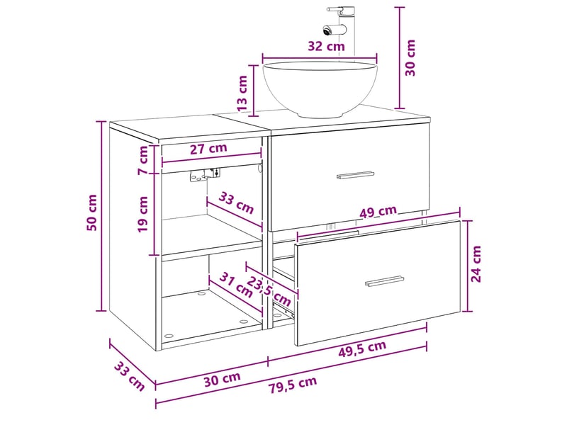  Ensemble de mobilier de salle de bain 2 pc chêne fumé cf64075  - Conforama E