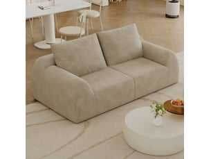 Canapé droit 2 places en mousse haute élasticité sans outils, revêtement en tissu chenille kaki, 190 × 95 × 85 cm