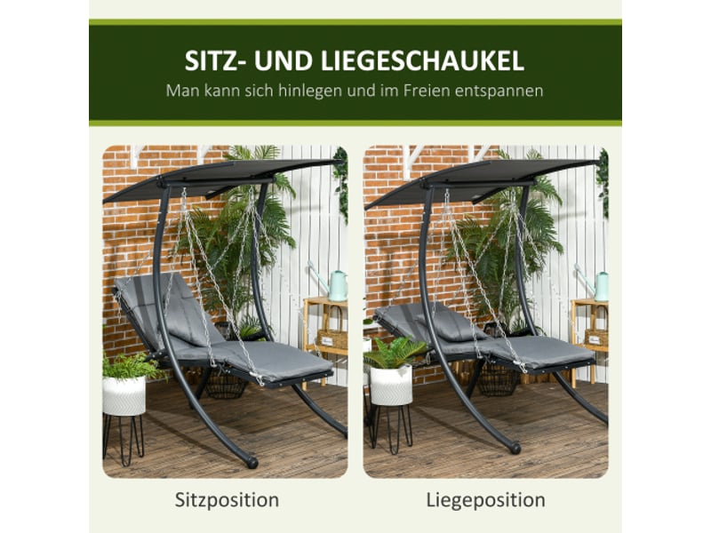 Balancelle de jardin gris foncé, coussins, toit pare-soleil réglable, pour jardin et terrasse - Conforama B