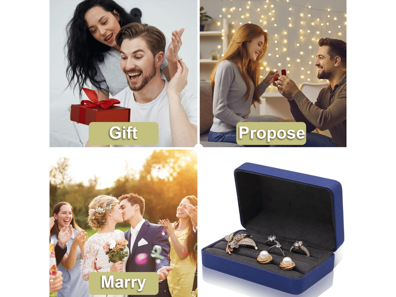  Boîte de rangement pour bagues à bijoux, boîte de présentation de bijoux bleue, boîte de présentation de bagues en cuir pu  - Conforama C