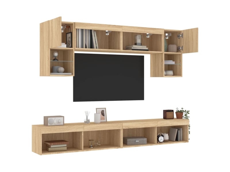 Meuble tv - unités murales tv avec led 6 pcs chêne sonoma bois d'ingénierie - Conforama E