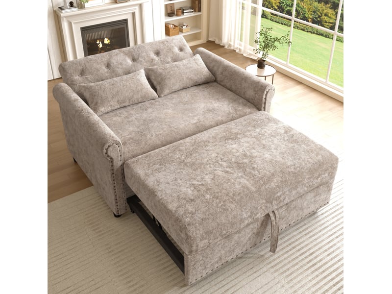  Canapé-lit tcqpz 3 en 1 2 places 120 x 80 x 82 cm convertible chenille gris brun  - Conforama E