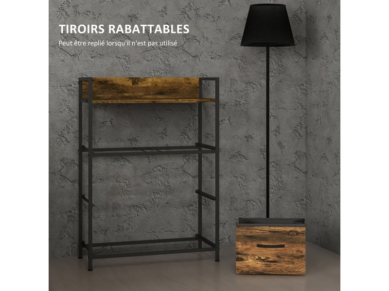  Meuble de rangement style industriel commode 4 tiroirs en tissu pliables et amovibles et 1 étagère - 60 x 29 x 85 cm  - Conforama R
