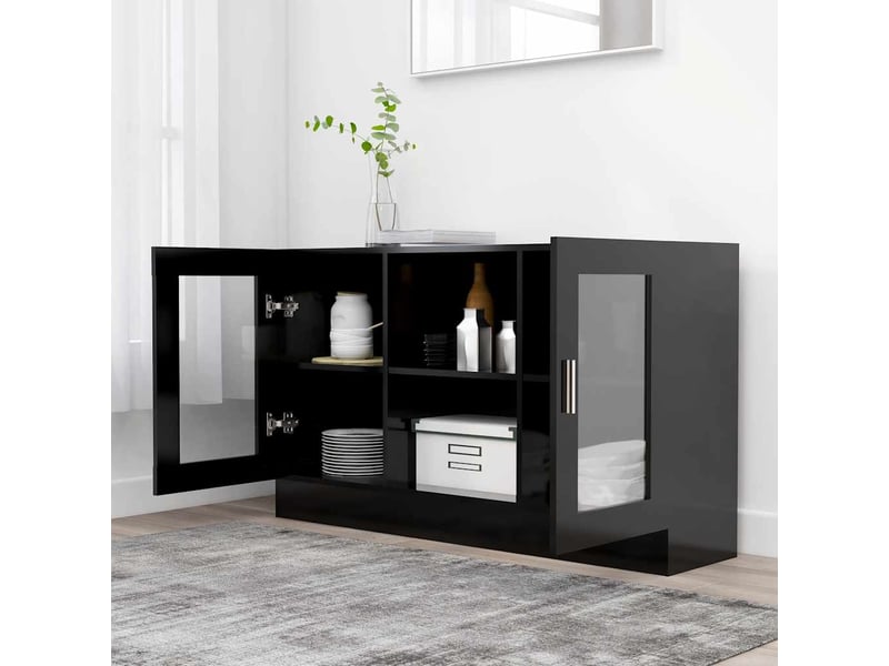  Buffet - armoire à vitrine noir 120x30,5x70 cm bois d'ingénierie  - Conforama C