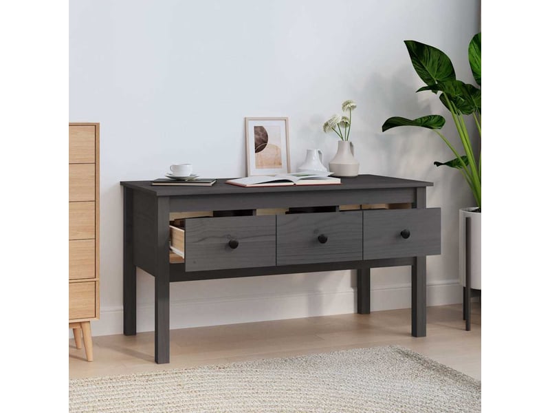  Table basse - table de salon - table à thé gris 102x49x55 cm bois massif de pin  - Conforama C