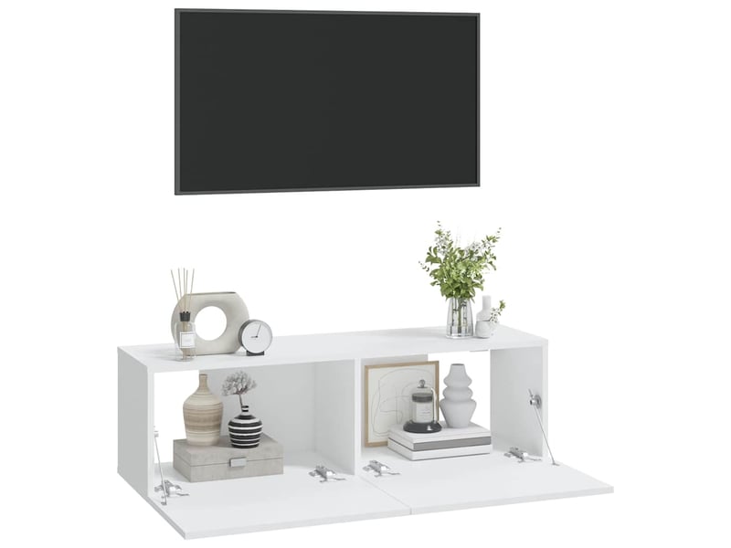  Meubles tv - banc tv - meuble de rangement muraux 2 pcs blanc 100x30x30 cm bois d'ingénierie  - Conforama D