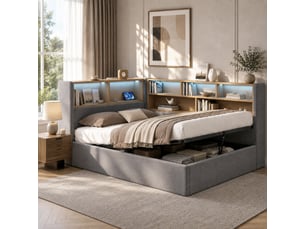 Lit banquette 140x190 cm <strong></strong> <strong></strong> coloris gris