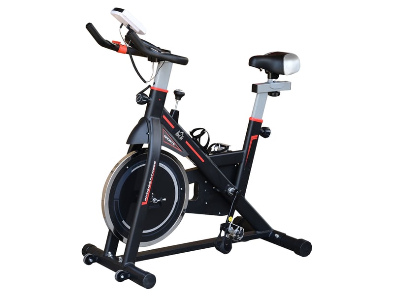 Vélo d'appartement avec volant d'inertie de 8 kg, écran lcd, moniteur de fréquence cardiaque, selle et guidon réglables, 103 x 48 x 115 cm, noir - Conforama B
