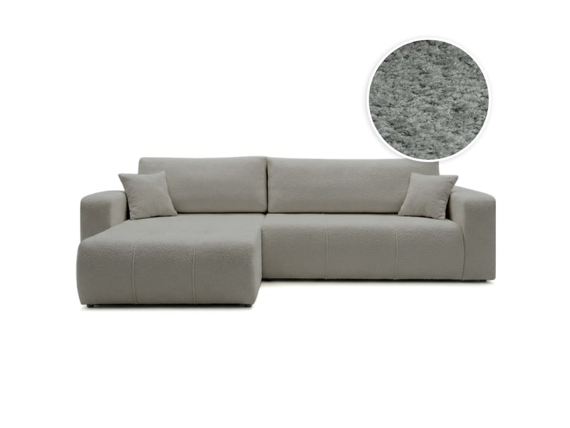Canapé d'angle bardot max réversible convertible 5 places en tissu bouclette - gris clair BARDOT - Conforama A