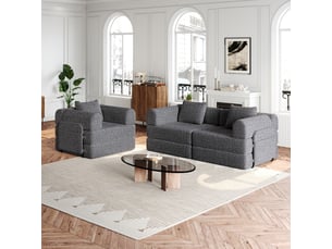 Canapé-lit modulable 2-en-1 en chenille, avec rangement dans les accoudoirs, structure métallique et configuration libre - gris